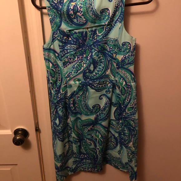 Lily Pulitzer green and blue dress with front zipper. MIDI length - Picture 2 of 2